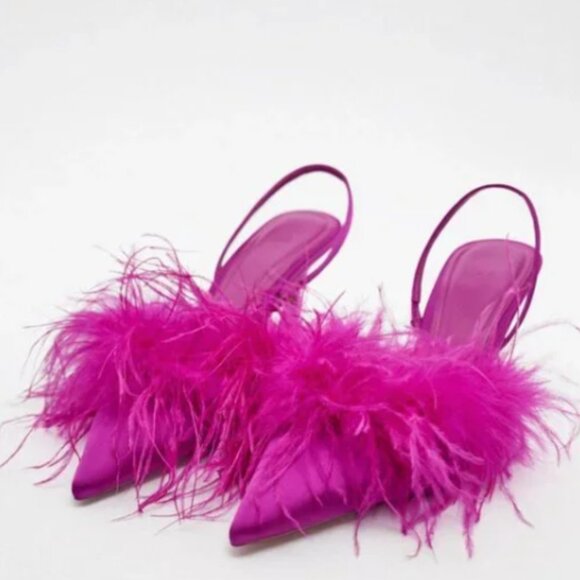ZARA PINK FEATHER HEELS - Picture 1 of 5